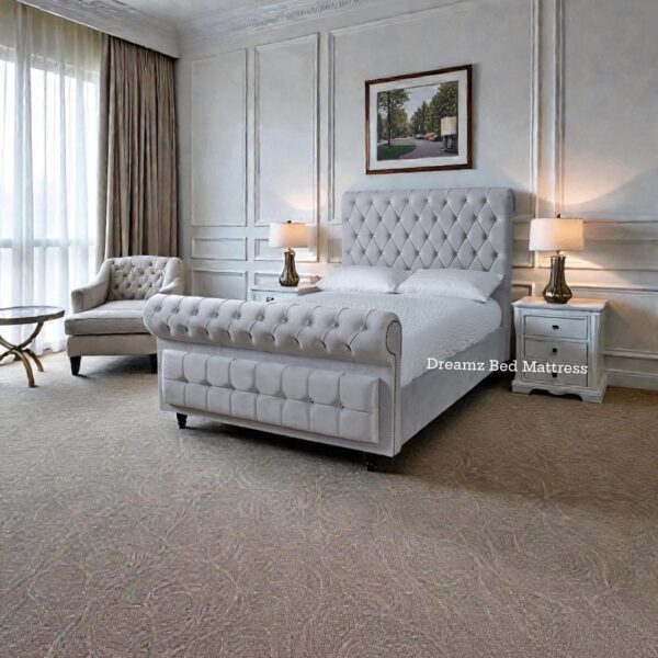 Asher Chesterfield Sleigh Swan Bed Frame