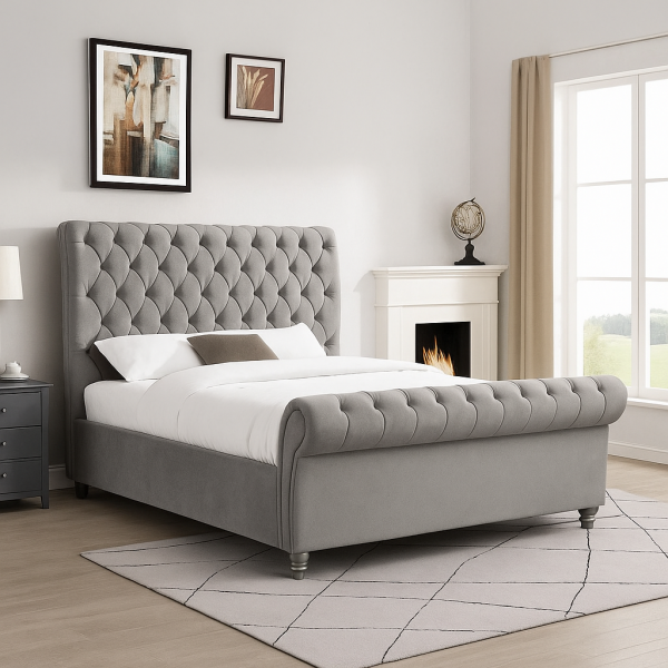 Sofia Sleigh Scroll Upholstered Storage Bed Frame