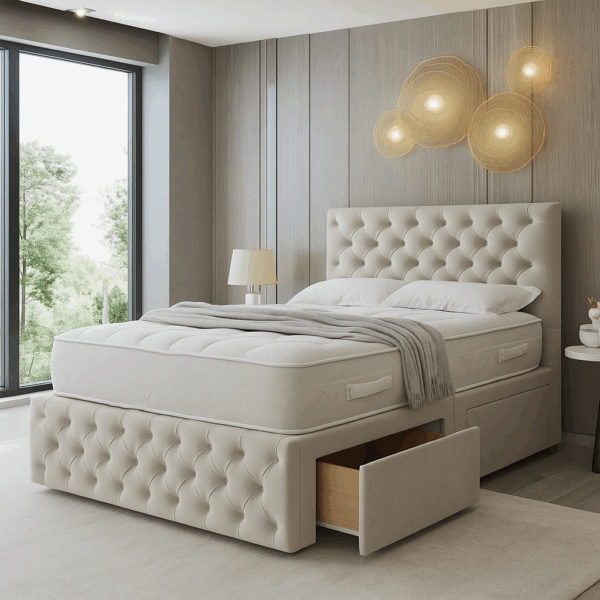 Laila Chesterfield Divan Bed With Button Footboard